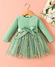 Mark & Mia Full Sleeves Party Dress With Floral Embroidery & Bow Applique - Green