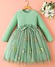 Mark & Mia Full Sleeves Party Dress With Floral Embroidery & Bow Applique - Green