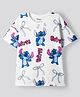 Bonfino Disney Single Jersey Knit Drop Shoulder Half Sleeves T-Shirt with Lilo & Stitch - White