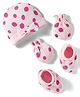 Babyhug 100% Cotton Interlock Knit Cap Mittens & Booties Set with Strawberry & Floral Print & Bow Applique Pink - Diameter 13 cm