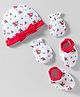 Babyhug 100% Cotton Knit Cap Mittens & Booties With Floral Print White - Diameter 10 cm