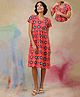 Zelena Cotton Elastane Knit Half Sleeves Geometric Printed Maternity Dress With Nursing Access - Dark Red