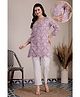 Zelena 100% Rayon Woven Three Fourth Sleeves Ethnic Motif Printed Maternity Kurti With Nursing Access - Purple