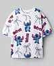 Primo Gino Disney Terry Knit Drop Shoulder Half Sleeves T-Shirt with Stitch Print - White