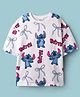 Primo Gino Disney Terry Knit Drop Shoulder Half Sleeves T-Shirt with Stitch Print - White