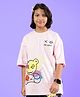 WEARDUDS Cotton Knit Half Sleeves Colour Splash Teddy Bear Printed Tee - Pink