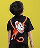 WEARDUDS Cotton Knit Half Sleeves Monkey Back Printed Oversized Tee - Black