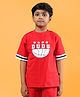 WEARDUDS Cotton Knit Half Sleeves Duds Text Printed Oversized Tee - Red