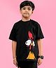 WEARDUDS Cotton Knit Half Sleeves Chicken Printed Oversized Tees - Black