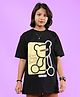 WEARDUDS Cotton Knit Half Sleeves Teddy Bear Outline Printed Tee - Black