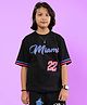 WEARDUDS Cotton Knit Half Sleeves Miami Text Printed Oversized Tee - Black