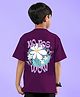 WEARDUDS Cotton Knit Half Sleeves Floral & Butterflies Printed Tee - Purple
