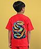 WEARDUDS Cotton Knit Half Sleeves Colourful Serpent Back Printed Tee - Red