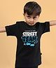 WEARDUDS Cotton Knit Half Sleeves Street Team Text Printed Tee - Black