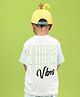 WEARDUDS Cotton Knit Half Sleeves Vibes Text Back Printed Tee - Off White & Blue