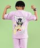 WEARDUDS Cotton Knit Half Sleeves Wolf Pack Text Back Printed Tee - Lilac