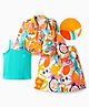 OLLINGTON ST. Cotton Twill Co-Ord Set Of Full Sleeves Fruit Printed Jacket & Skirt With Inner Knit Top - Multicolor