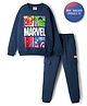 Primo Gino Marvel Terry Knit Full Sleeves Sweatshirt and Track Pants with Avengers Graphic and Cargo Pocket Detailing - Navy Blue