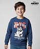 Primo Gino Disney Terry Knit Drop Shoulder Full Sleeves Oversized Pullover Sweatshirt with Mickey & Friends Graphic - Navy Blue