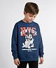 Primo Gino Disney Terry Knit Drop Shoulder Full Sleeves Oversized Pullover Sweatshirt with Mickey & Friends Graphic - Navy Blue