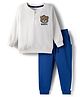Babyhug Terry Knit Full Sleeves T-Shirt & Lounge Pant Set With Animal Embriodery - White & Blue
