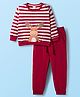 Babyhug Knit Premium Light Gauge Terry Full Sleeves T-Shirt & Lounge Pant with Stripe & Reindeer Patch - Maroon