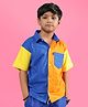 WEARDUDS Cotton Knit Half Sleeves Colour Blocked Shirt - Orange & Blue