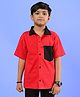 WEARDUDS Cotton Knit Half Sleeves Colour Blocked Shirt - Red