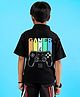 WEARDUDS Cotton Knit Half Sleeves Controller Back Printed Shirt - Black