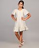 Zion Cotton Woven Flutter Sleeves Striped Drop Waist Dress - Yellow