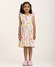Zion Cotton Woven Sleeveless Floral & SmileysPrinted Frill Detailed Dress - White
