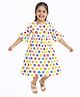 Zion Cotton Woven Half Bell Sleeves Smiley Printed Dress - White