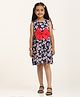 Zion Cotton Woven Sleeveless Floral Printed & Bow Applique Detailed Dress - Navy Blue