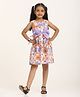 Zion Cotton Woven Sleeveless Floral Printed & Bow Applique Detailed Dress - Beige