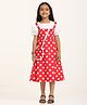 Zion Cotton Woven Half Puffed Sleeves Polka Dot Printed Dress With Sling Bag Set - Red