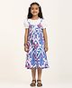 Zion Cotton Woven Half Puffed Sleeves Ikat Printed Dress With Sling Bag - Royal Blue