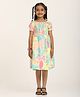 Zion Cotton Woven Half Puffed Sleeves Floral Printed Smocked Dress - Green