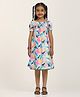 Zion Cotton Woven Half Puffed Sleeves Stars Printed Smocked Dress - Multi Colour