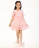 Zion Woven Half Bell Sleeves Floral Embroidered Detailed Dress - Light Pink