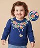 Babyoye 100% Cotton Knit Full Sleeves Sweatshirt With Floral Print & Applique - Navy Blue
