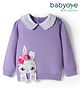 Babyoye 100% Cotton Knit Full Sleeves Peter Pan Collar Sweatshirt with Bow Applique & Bunny Graphic - Purple