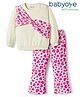 Babyoye 100% Cotton Knit Full Sleeves Winter Wear Suit Set With Bow & Heart Print - White & Pink