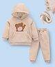 Mark & Mia Full Sleeves Winter Hooded T-Shirt & Lounge Pant Set With Bear Embroidery & Kangaroo Pocket - Beige