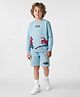 Primo Gino Marvel Terry Knit Oversized Drop Shoulder Full Sleeves Sweatshirt & Short Set With Spiderman Graphics - Light Blue