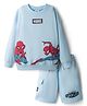Primo Gino Marvel Terry Knit Oversized Drop Shoulder Full Sleeves Sweatshirt & Short Set With Spiderman Graphics - Light Blue