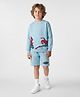 Primo Gino Marvel Terry Knit Oversized Drop Shoulder Full Sleeves Sweatshirt & Short Set With Spiderman Graphics - Light Blue