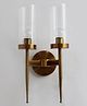 Shree Kala Home Decor Golden Finish Wall Light With Cylindrical Dual Arm | Clear Glass -  - Antique Finish