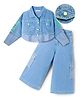 OLLINGTON ST. Denim Knit Full Sleeves Jacket & Denim Loose Pants Set With Cargo Pockets - Light Blue