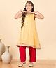 StyloBug Woven Sleeveless Stones Sequins & Gota Lace Embellished Kurti Pant Set - Yellow