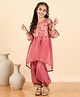 StyloBug Woven Three Fourth Sleeves Floral Printed Gota Lace Embellished Kurti & Harem Pant Set - Rust